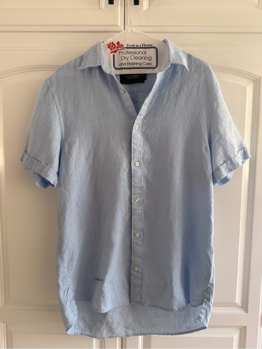 Scotch & Soda Light Blue Short-Sleeve Linen Button-Down Shirt